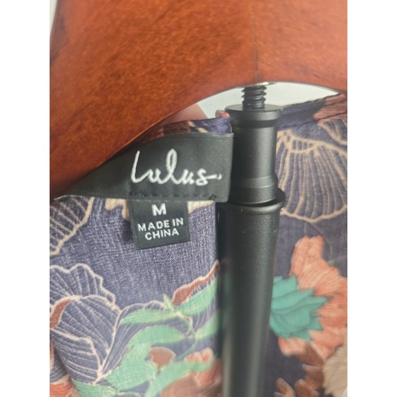 Lulus So Splendid Navy Blue Floral Satin Long Sleeve Wrap Dress - Picture 3 of 7